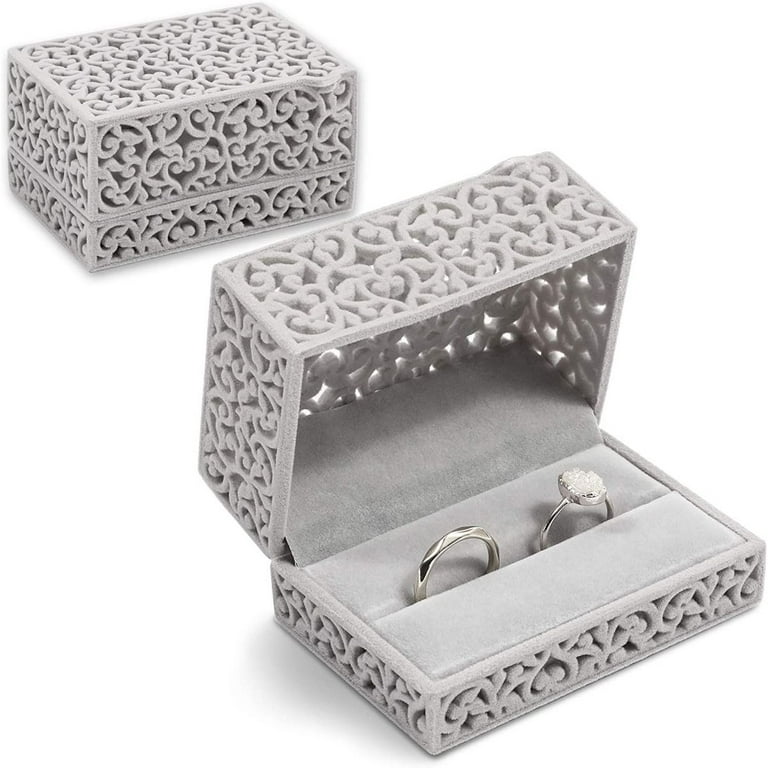 Double Ring Box Wedding Engagement Exquisite Hollow Art Romantic Style